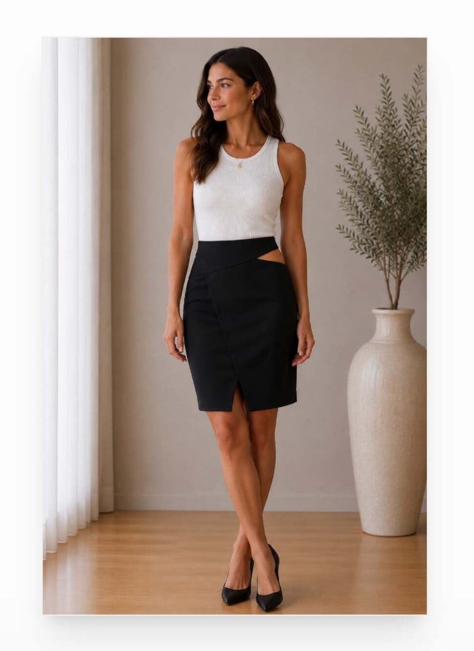 Zara Skirt Womens XL Black Asymmetric Wrap Waist Pencil Knee Length Slit